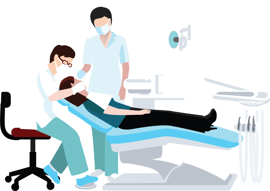 Assistant et dentiste travaillant ensemble sur un patient au fauteuil dentaire